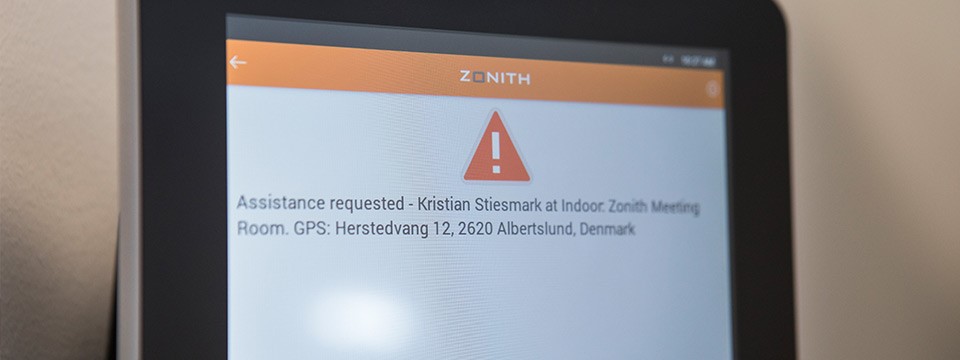 Zonith alarm app skærm